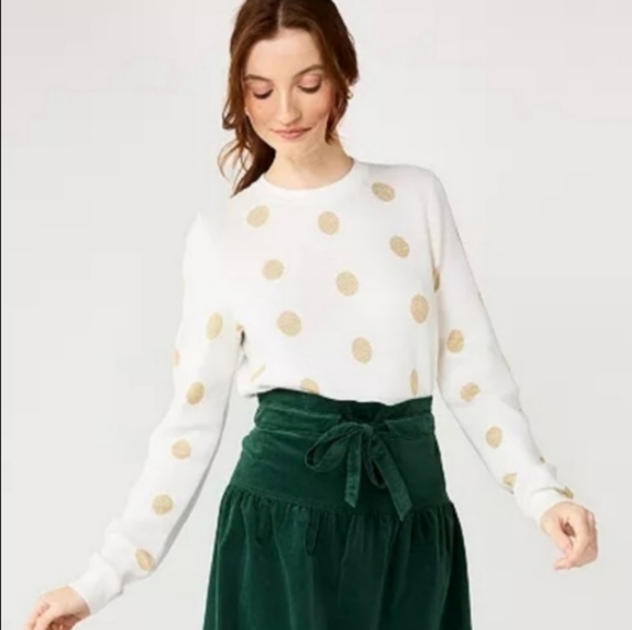Draper James Metallic Gold Polka Dot Sweater Sz M